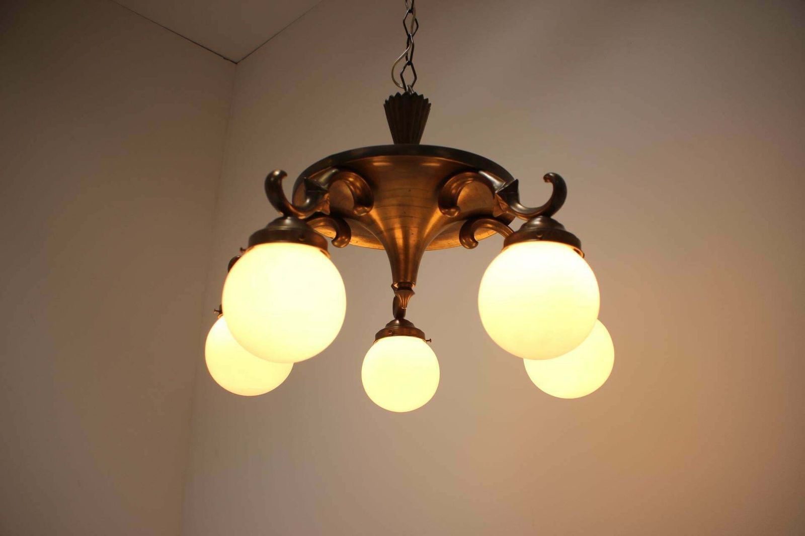 photo buy Art Deco Large 5 Flamming Chandelier, 1930s