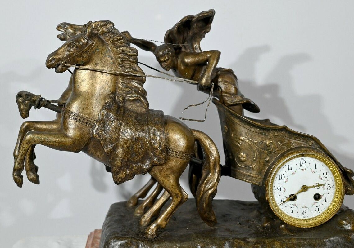 Important Spelter Clock “Roman Race” By X.Raphanel – Late 19th Century photo 2152.7