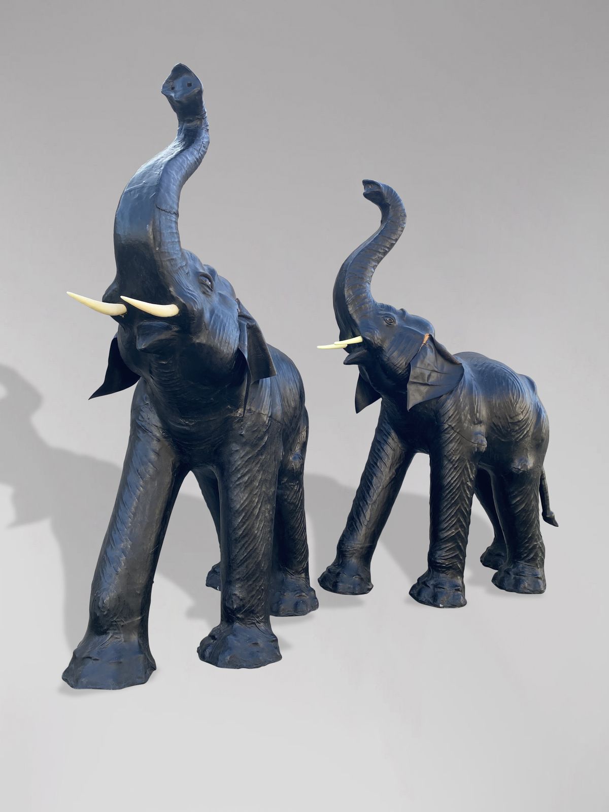 Stunning Pair Of 20th Century Tall Leather Elephants photo for sale