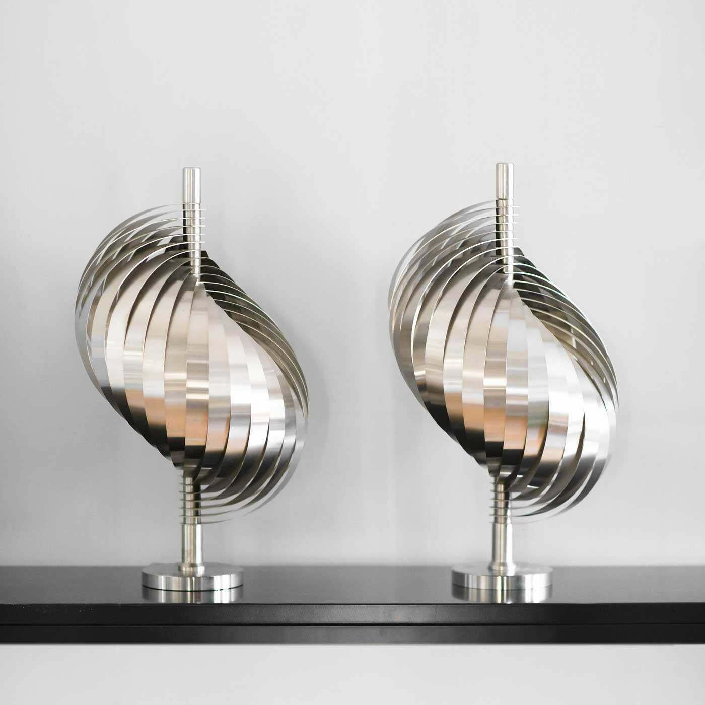 Pair Of Table Lamps By Henri Mathieu With Structure In Steel And Aluminium, 1970 photo 5420.0