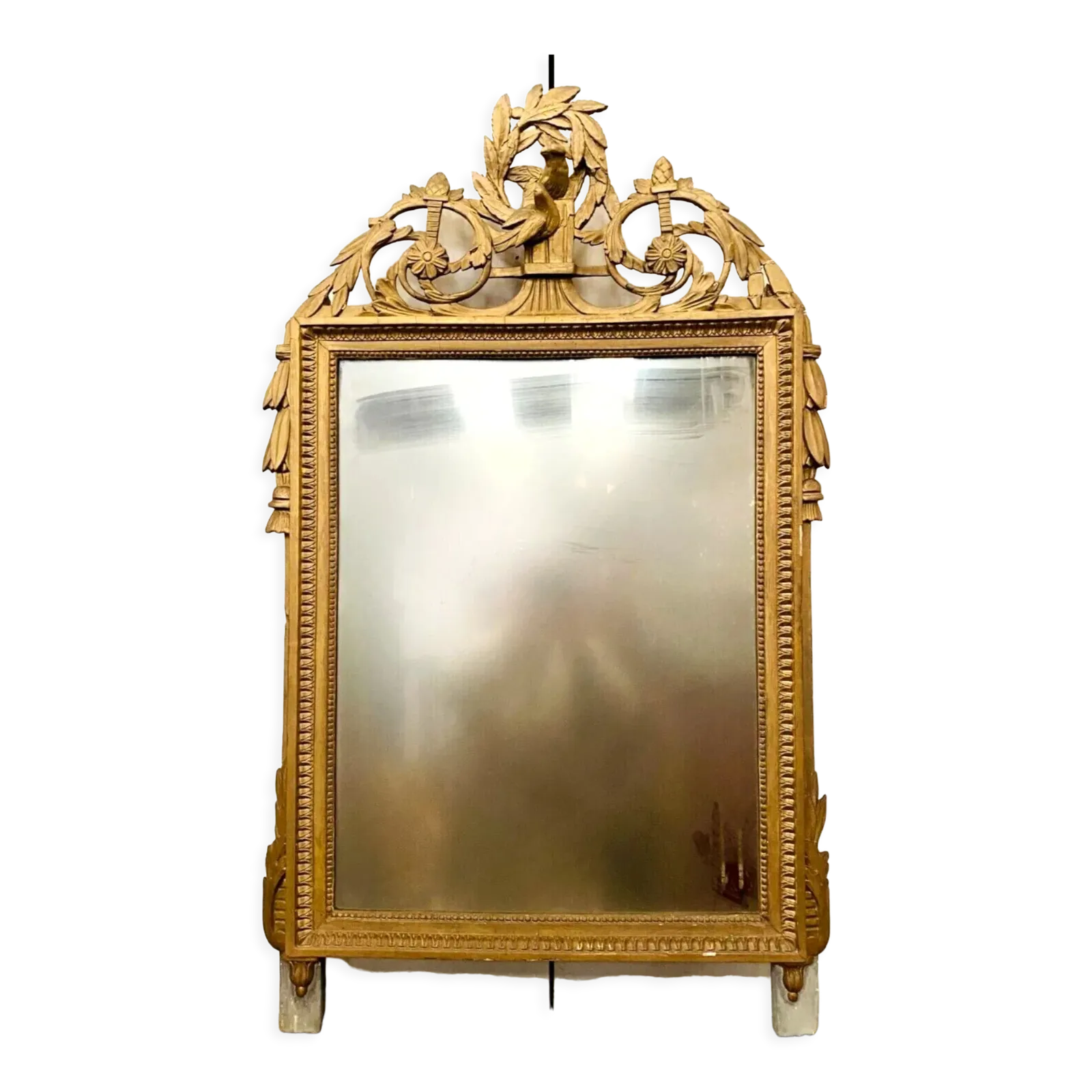 Louis XVI Style Mirror In Wood And Gilded Stucco, 19th Century photo for sale