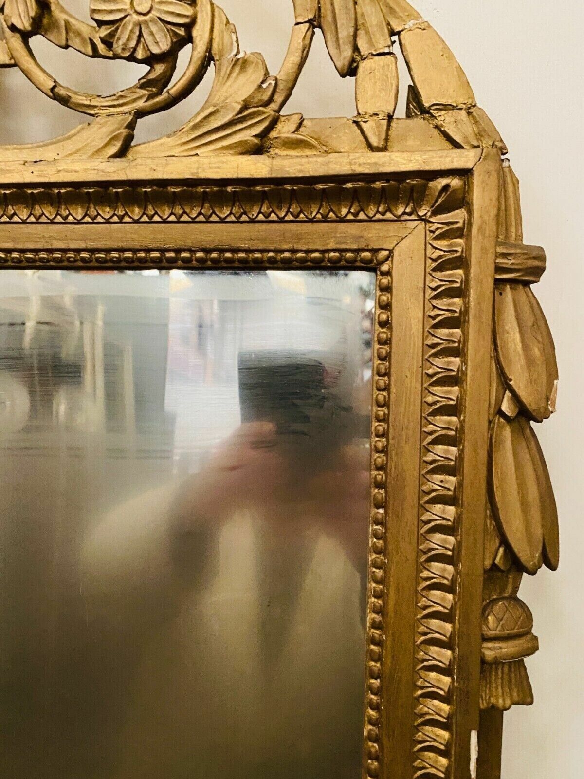 Louis XVI Style Mirror In Wood And Gilded Stucco, 19th Century photo vintage