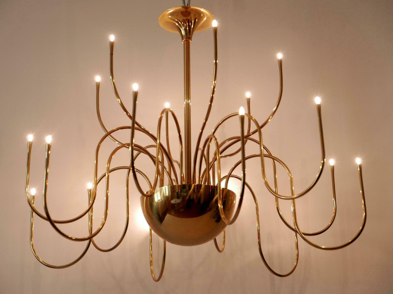 Elegant Brass Chandelier Or Pendant Lamp Mesa 18 By Florian Schulz Germany 1990s photo vintage