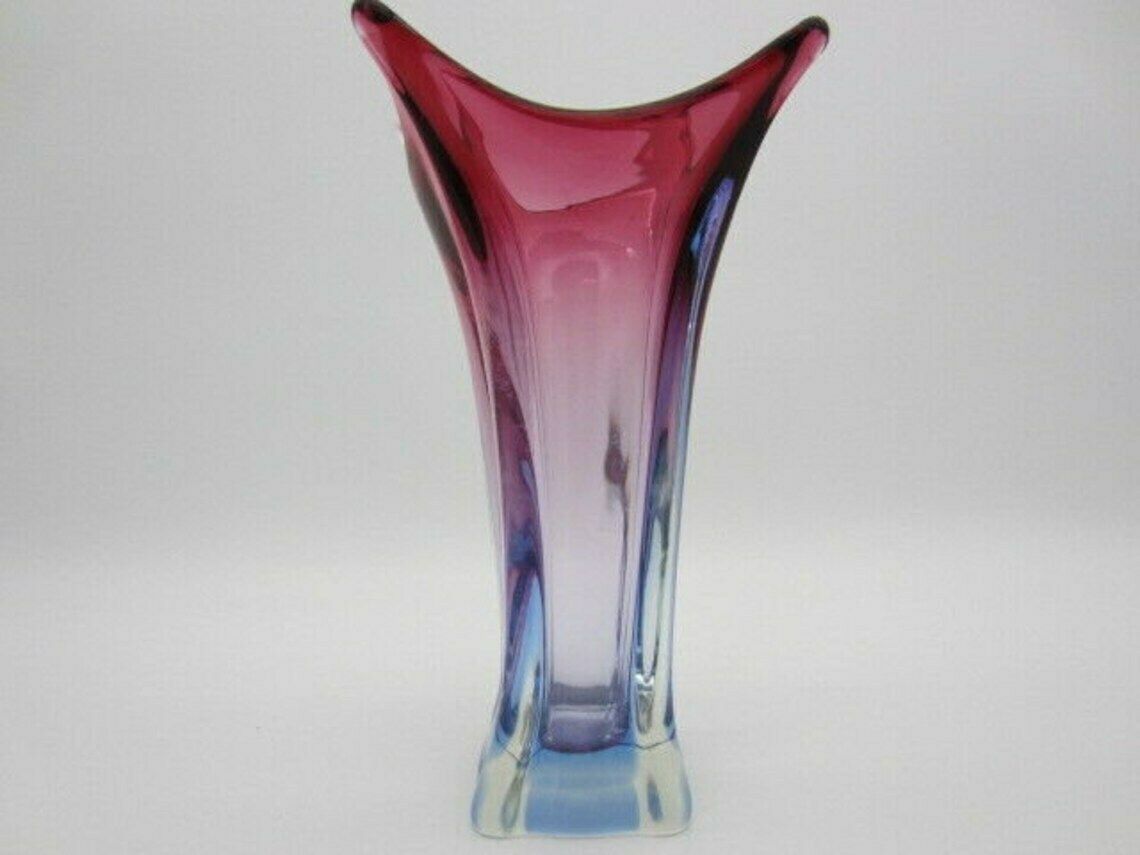 Murano Purple And Blue Sommerso Art Glass Vase Poli Seguso Era photo for sale