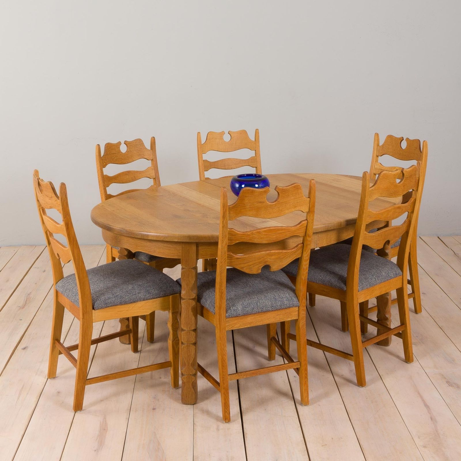 Danish Set Of Six Oak Razor Chairs, H. Kjærnulf For Eg Kvalitetsmøbler 1960s photo for sale