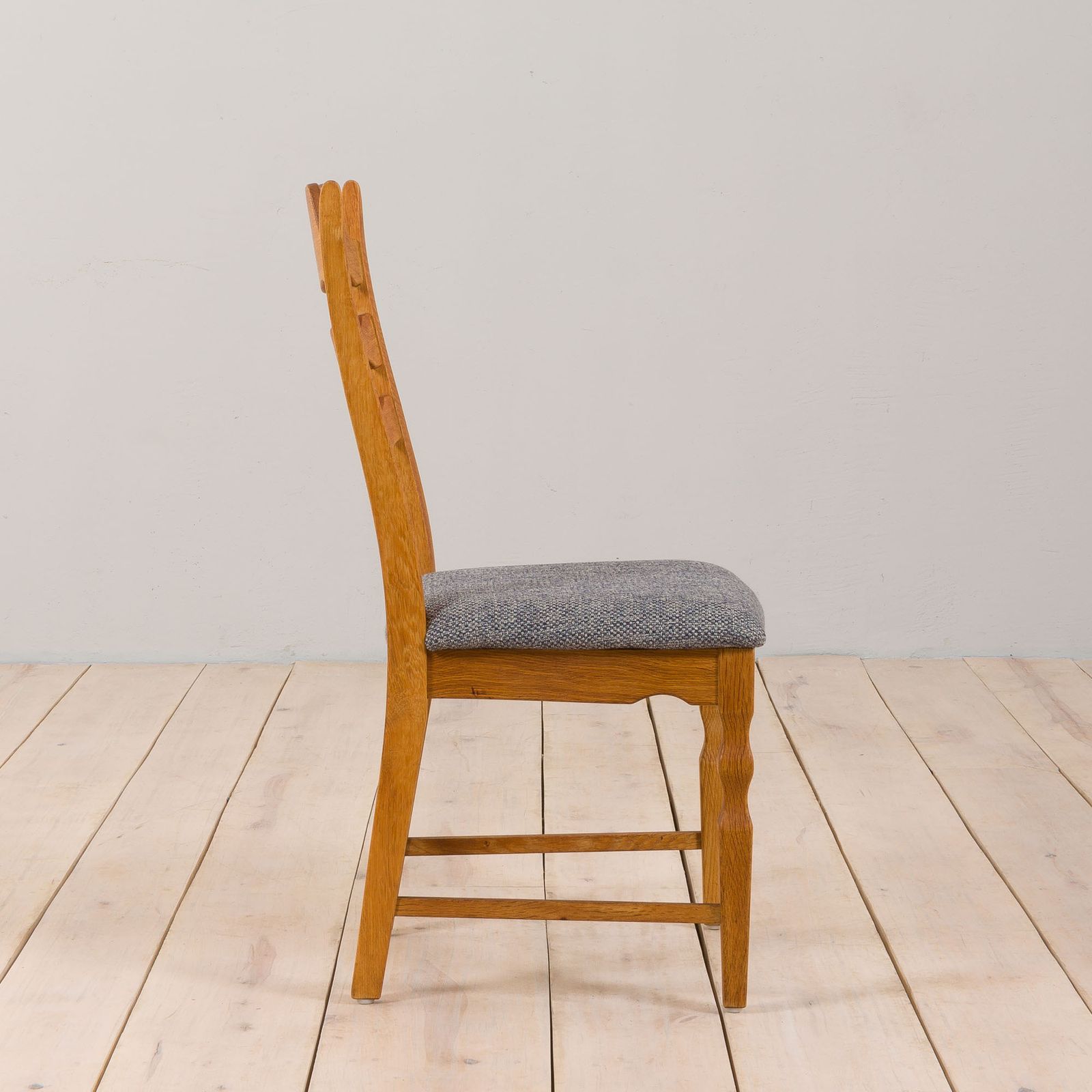 Furniture Danish Set Of Six Oak Razor Chairs, H. Kjærnulf For Eg Kvalitetsmøbler 1960s photo