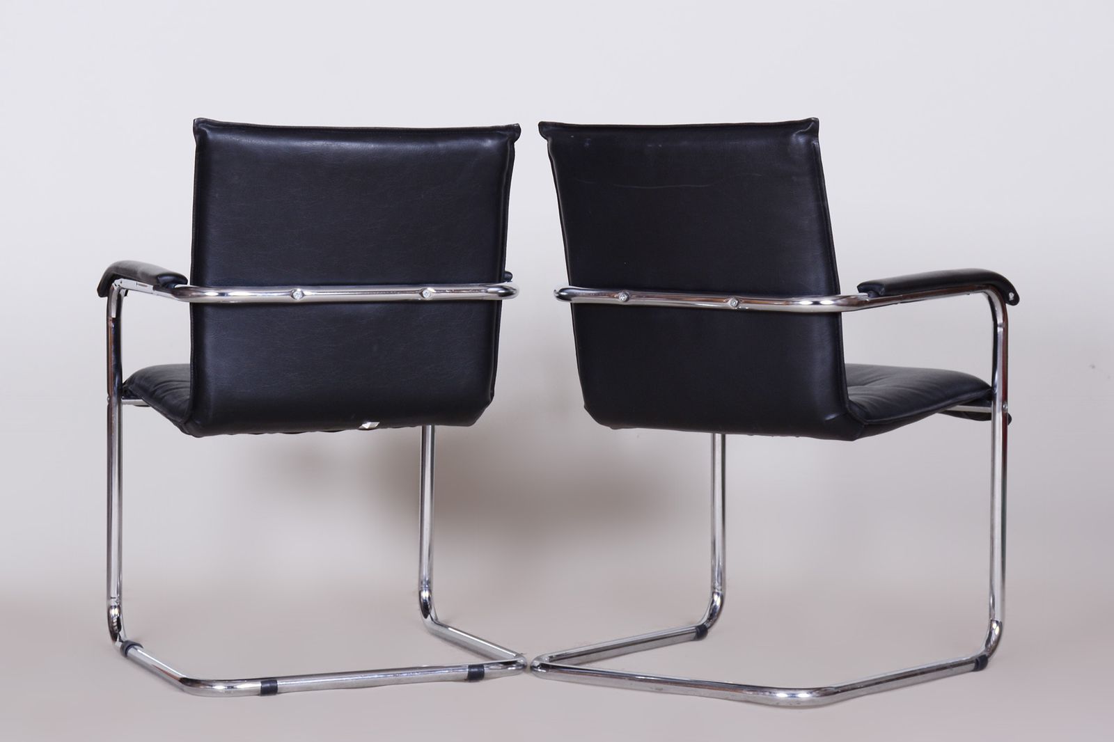 Pair Of Black Bauhaus Chairs, Artificial Leather, Chrome, Well Preserved Original Condition, 1970s, Germany photo furniture