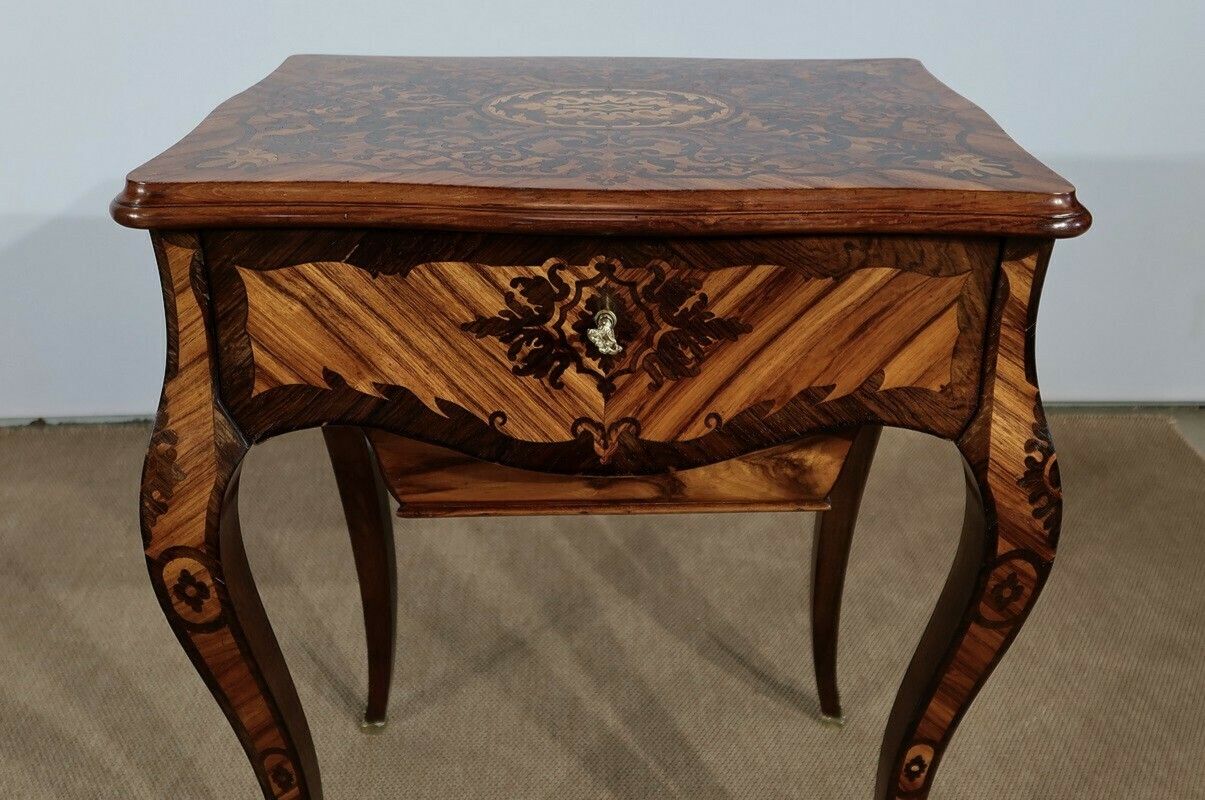Furniture Exceptional Worker In Louis XV Marquetry, Napoleon III Period, 19th Century photo