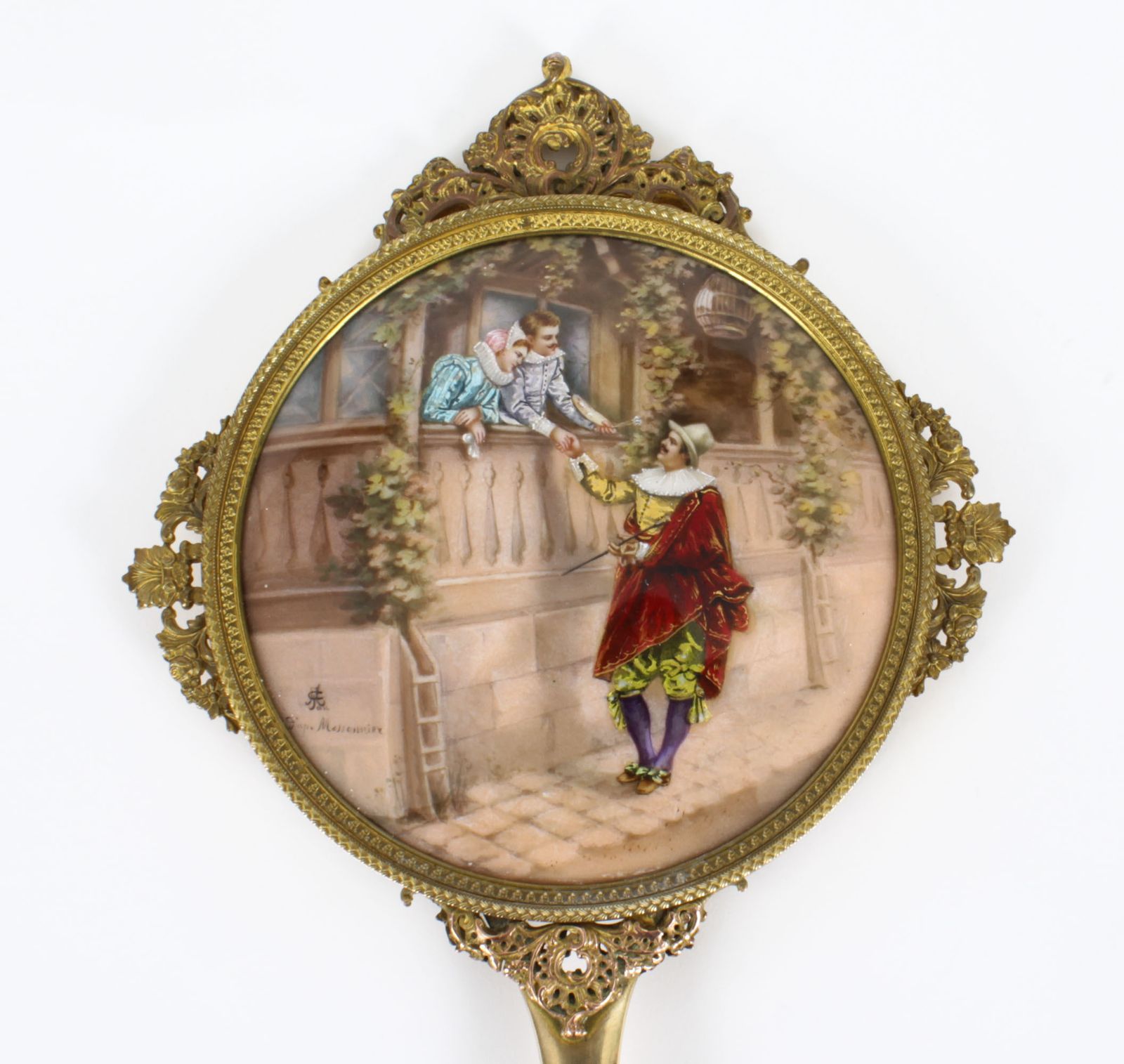 Antique French Limoges Ormolu Hand Mirror, Signed Joseph Meissonnier  19th C photo furniture