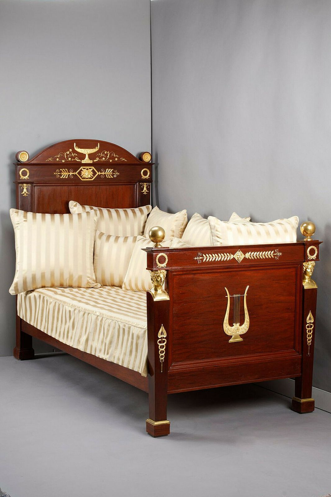 Empire Period Mahogany Sofa Bed Decorated With Lyre And Mercury Bust In Gilt Bronze, 19th Century photo furniture