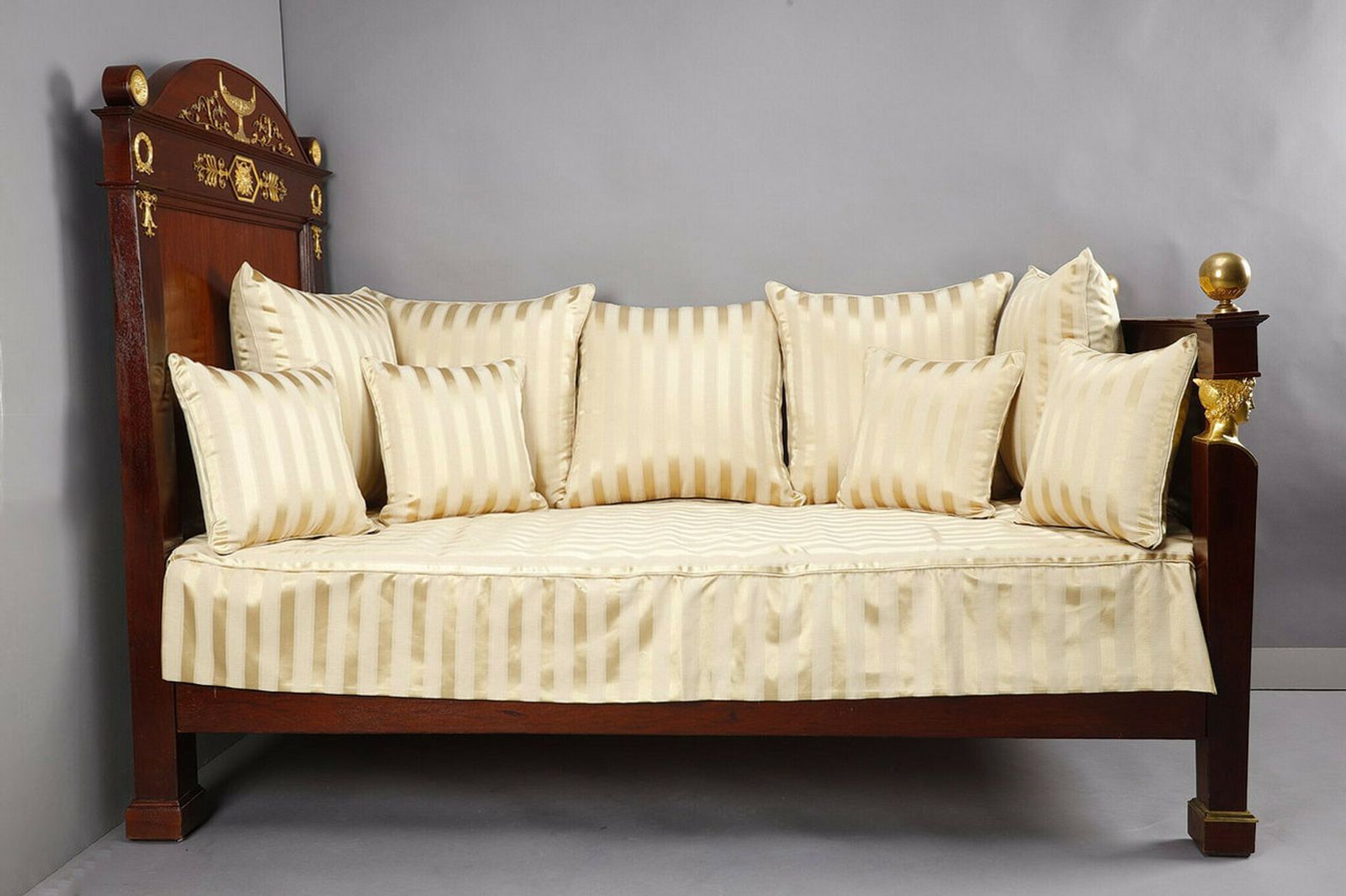 Empire Period Mahogany Sofa Bed Decorated With Lyre And Mercury Bust In Gilt Bronze, 19th Century photo vintage