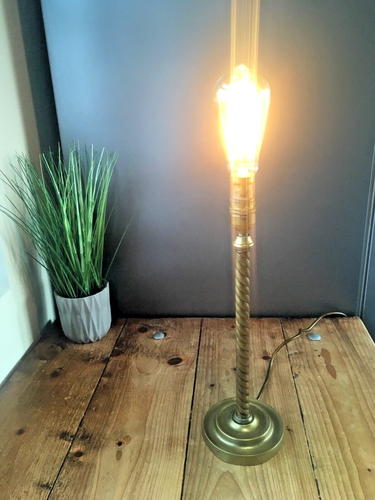 Antique Spiral Rope Twist Column Table Lamp Grand Vintage Country House Decor photo for sale