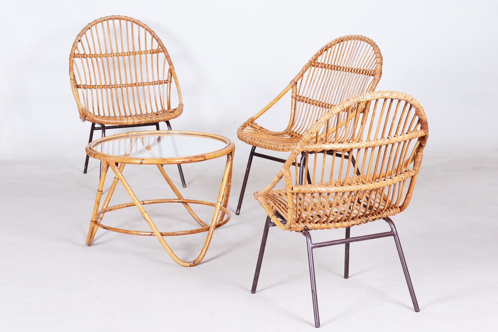 Art Deco Rattan Seating Set Designed By Alan Fuchs, Perfect Original Condition, Czechia, 1940s