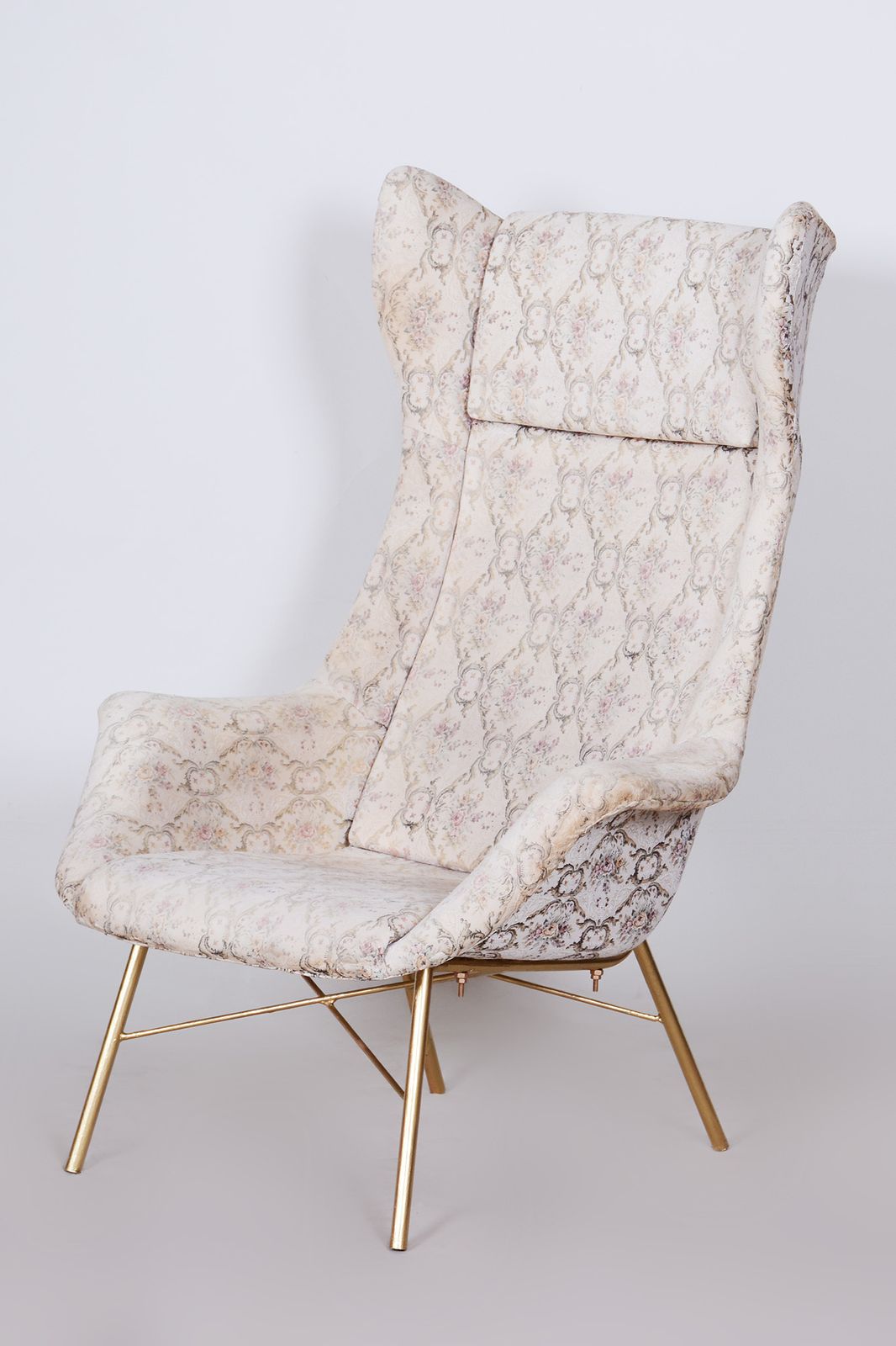 Original Mid Century Wing Chair, Miroslav Navratil, Laminat, Tubular Construction, Well Preserved Condition, Czechia, 1950s photo Furniture