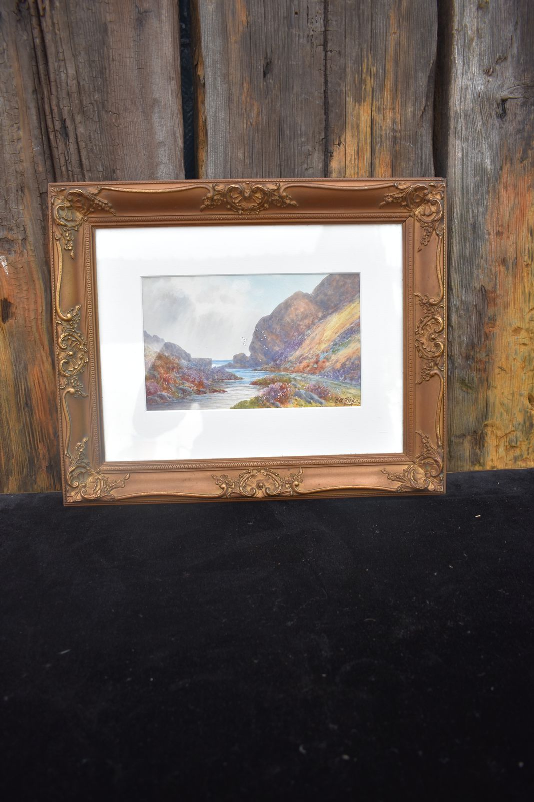 Antique 1920s Herbert Hicks Watercolour Dartmoor Coastal Riverscape Painting photo furniture