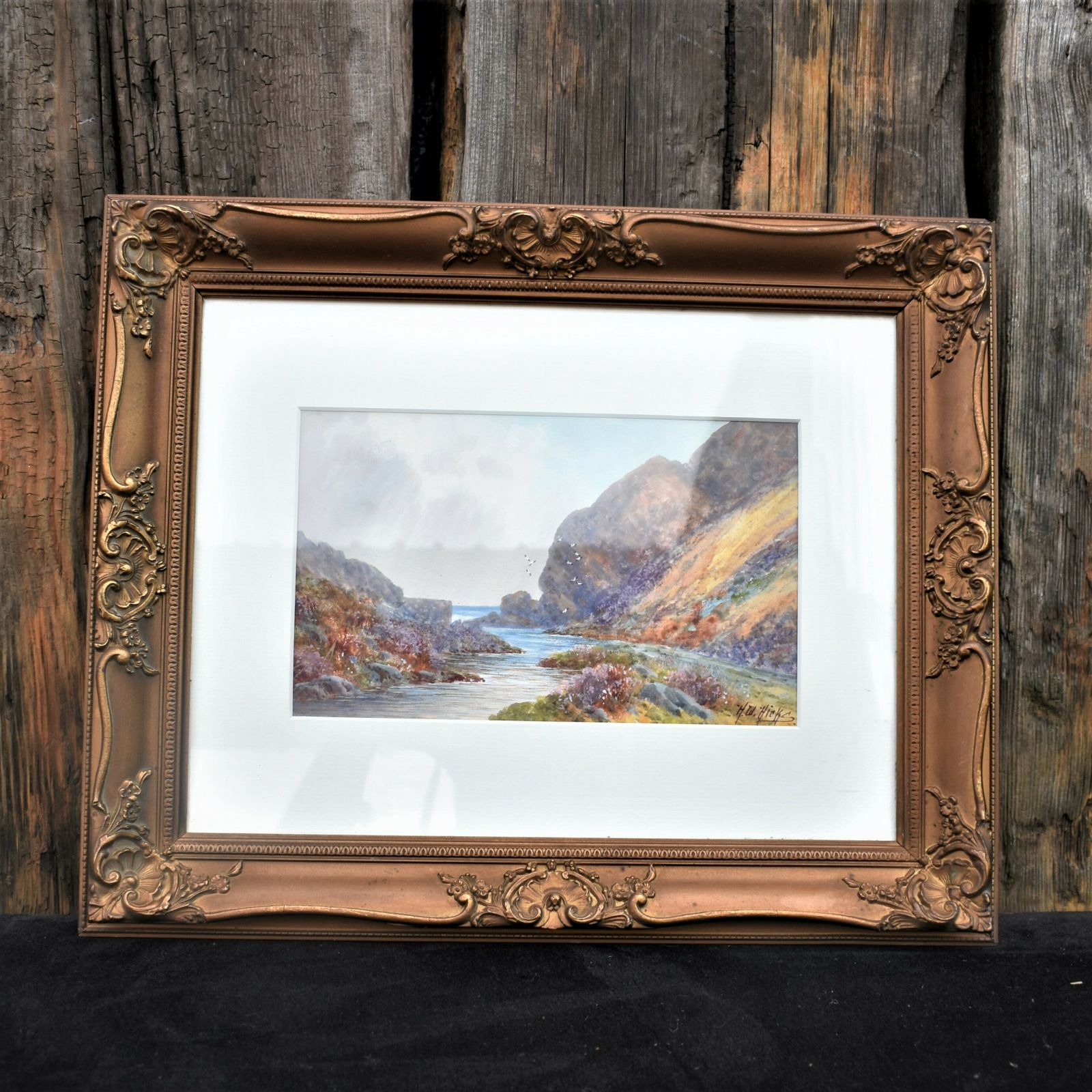Antique 1920s Herbert Hicks Watercolour Dartmoor Coastal Riverscape Painting photo for sale