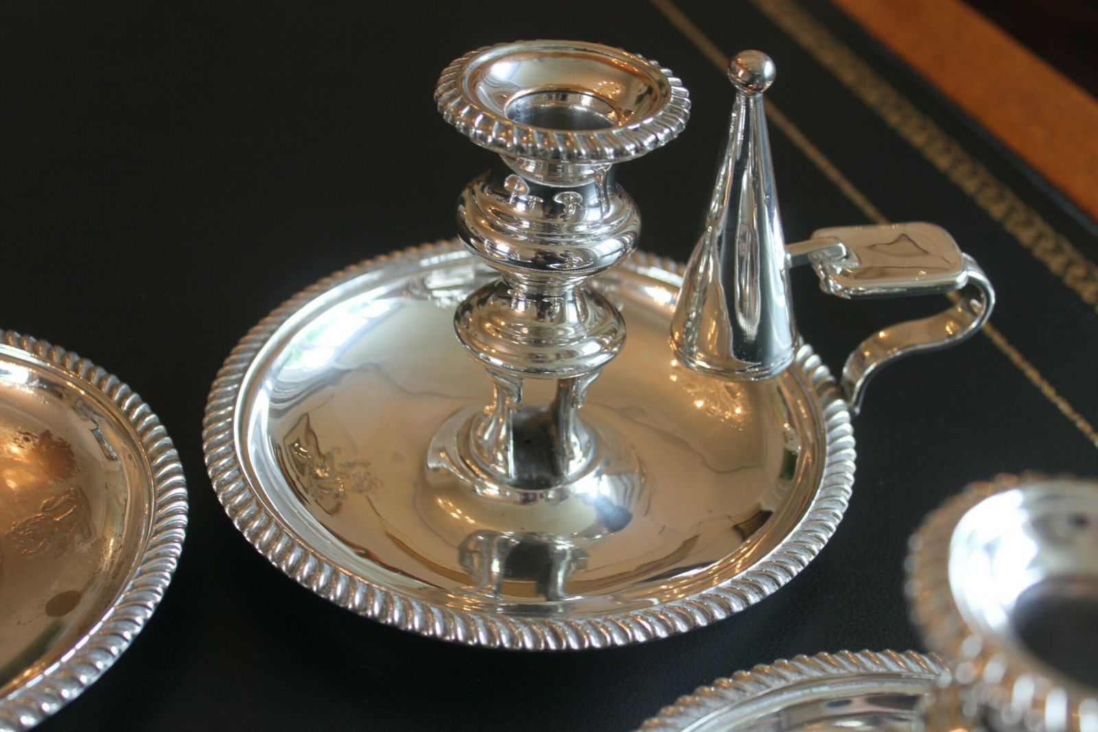 A Rare Set Of Four Early 19th Century Silver Plated Chamber Sticks photo vintage