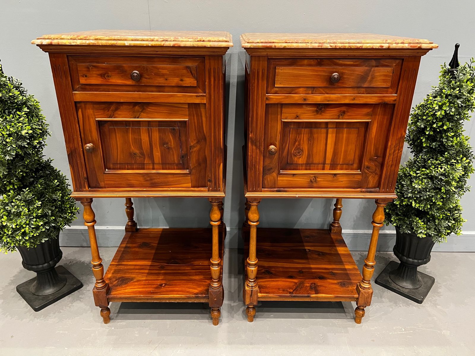 Pair Of Stunning Marble Top Bedide Cabinets photo furniture