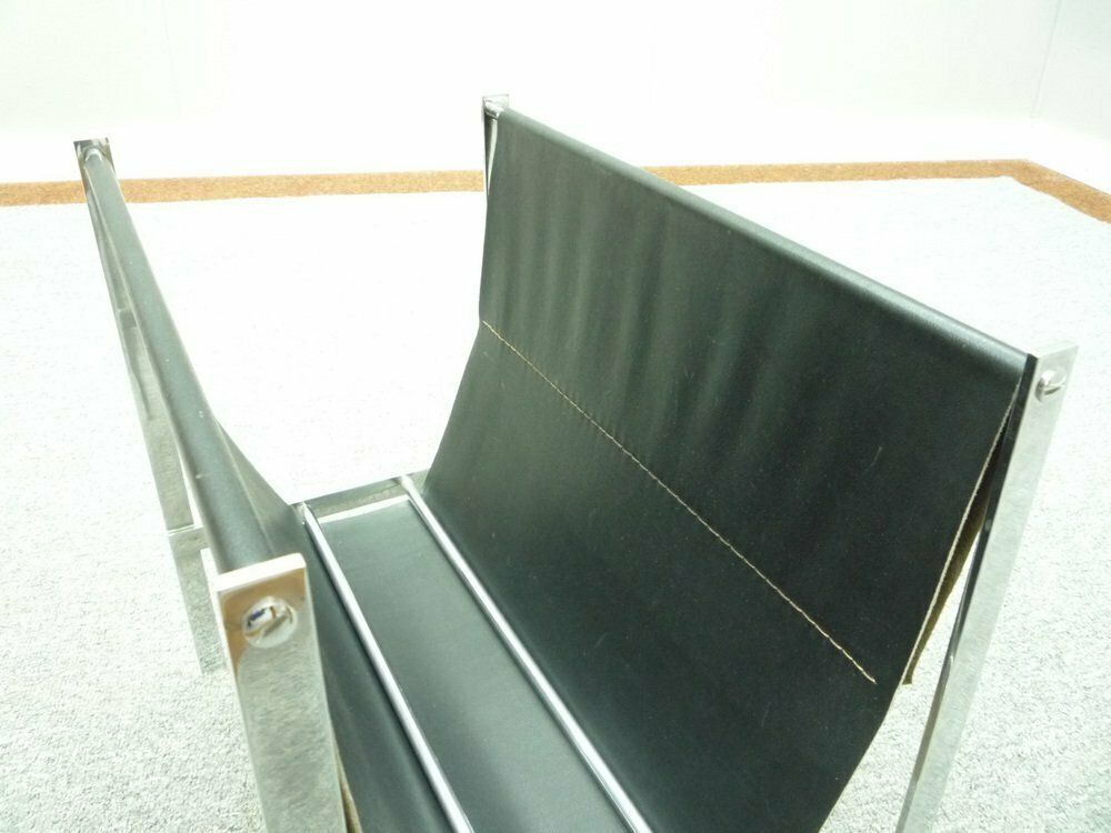 Chrome And Leather Magazine Rack, 1960s photo 602.0