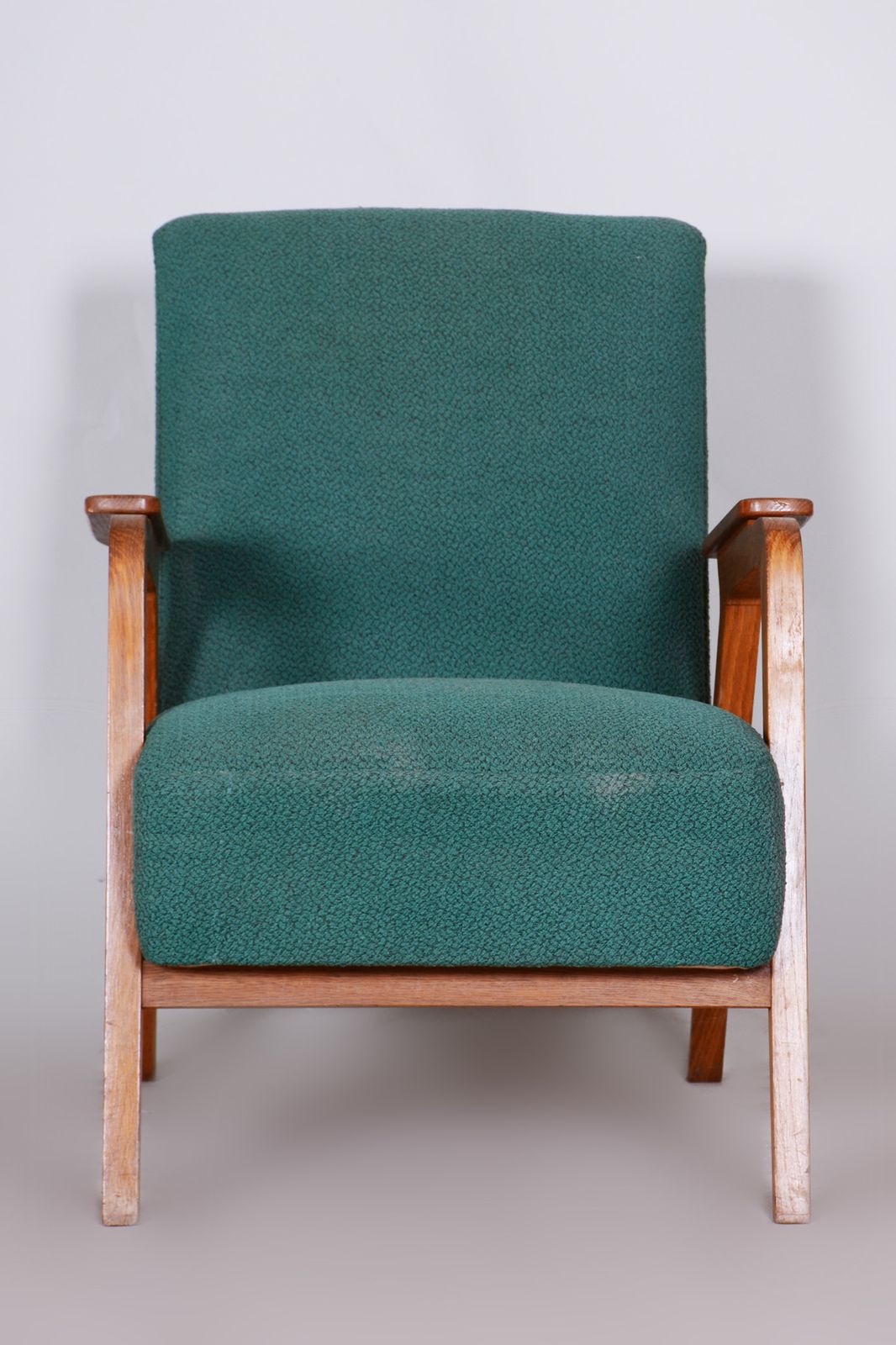 Original Green Beech Art Deco Armchair, Revitalized Varnish, 1940s, Czechia photo Furniture