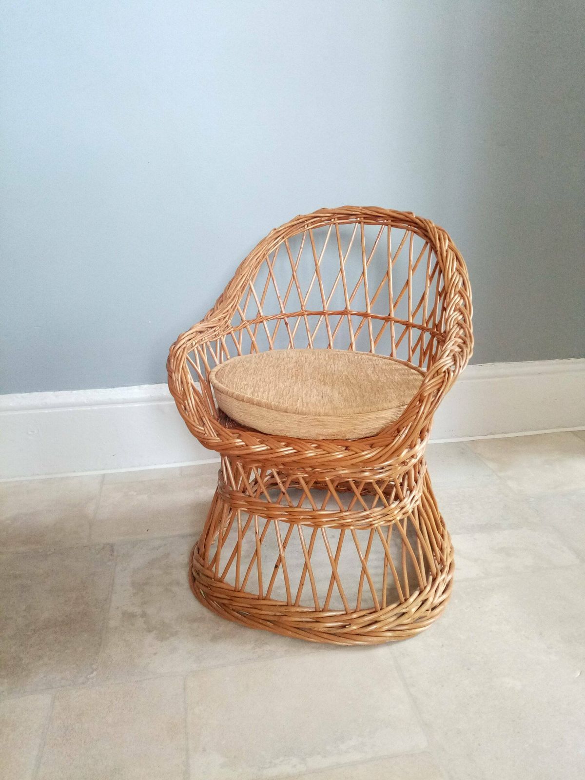 60s/70's Childs Bamboo Wicker Seat/ Chair / Indoor Wicker Planter /Rattan Plant Stand /Wicker Dolls Chair /Photo Prop