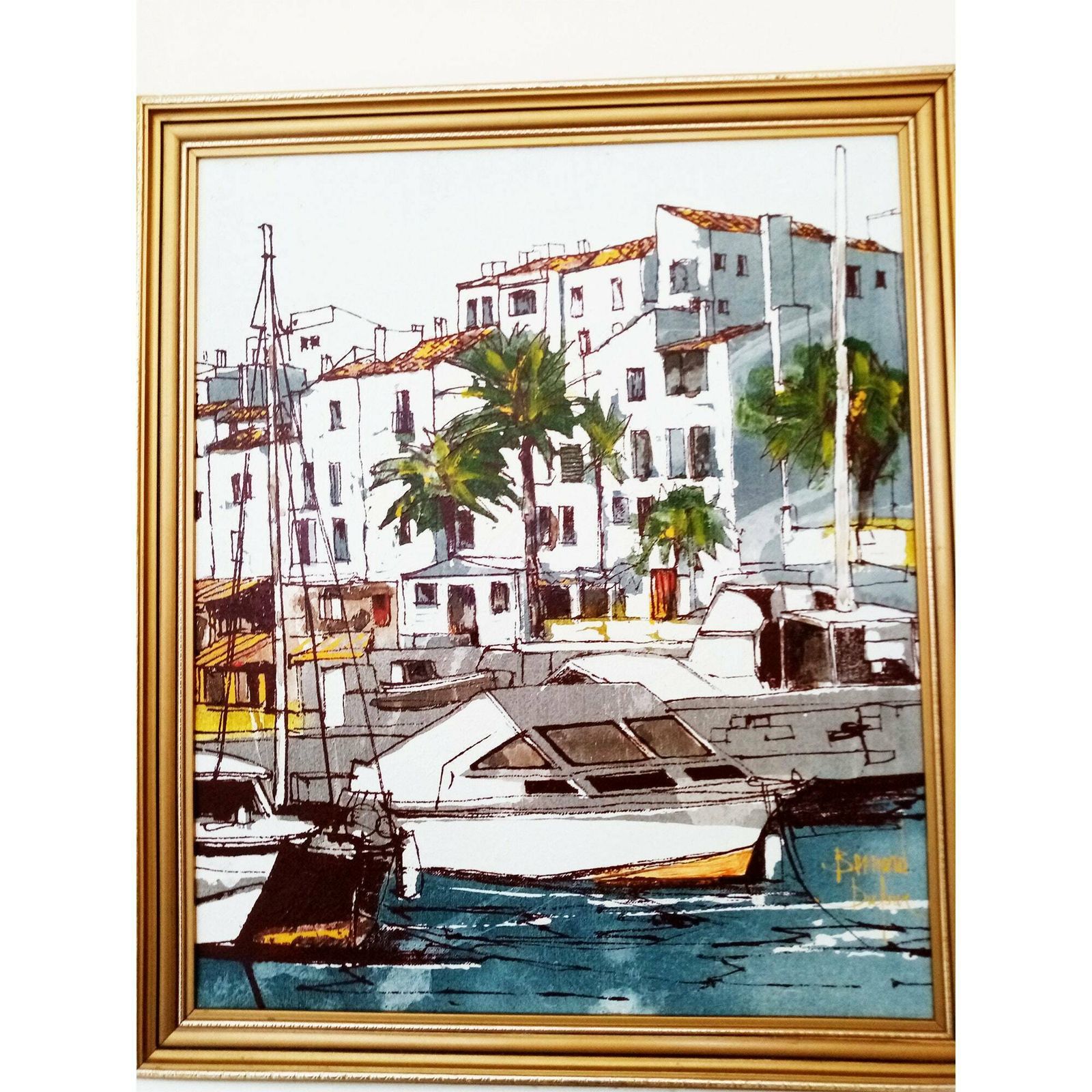 Two Reproduction Vintage French Artworks By Bernard Dufour (1922   2016)   Framed Oil On Canvas   French Village Scenery   Abstract Landscape photo furniture