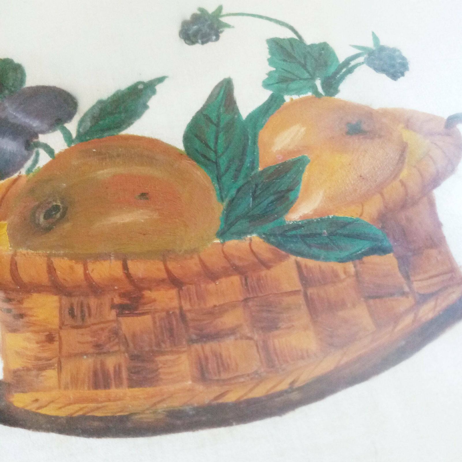 1900s Antique Large Pair Of Paintings On Silk   Baskets Of Fruit Surrounded By Garlands Of Flowers W/ Original Ebonised Wood Frames   20.5" photo Art