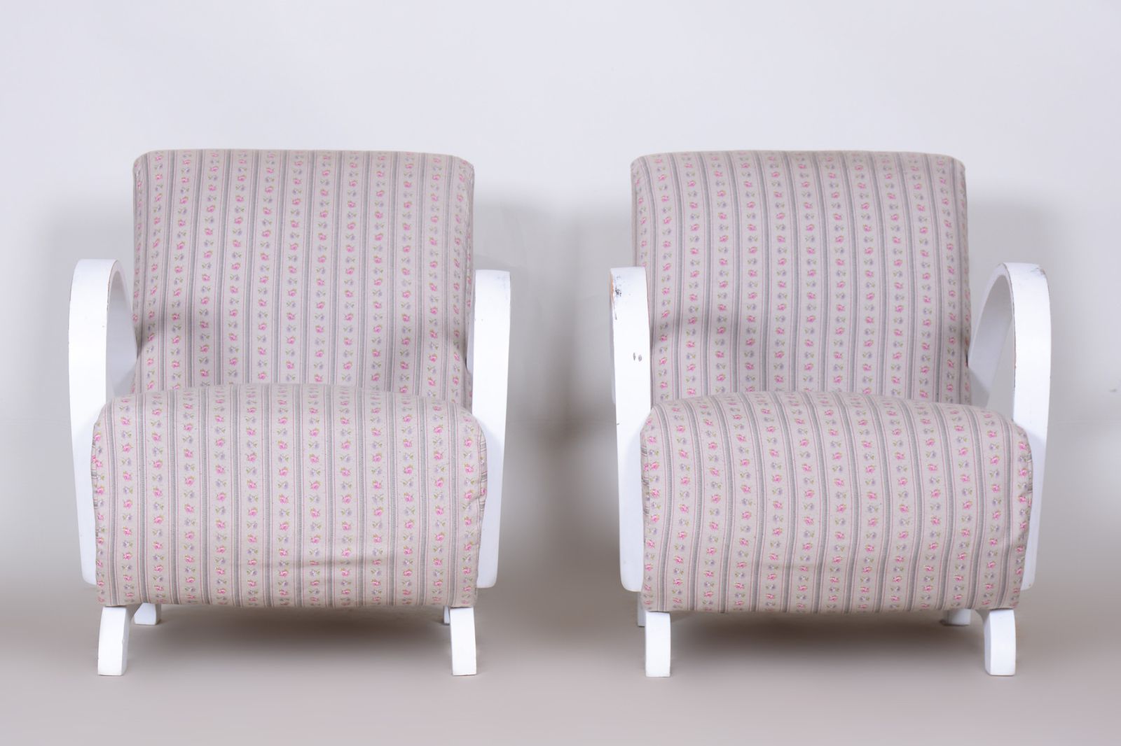 Original Pair Of White Art Deco Beech Armchairs, Czechia, 1930s photo Furniture