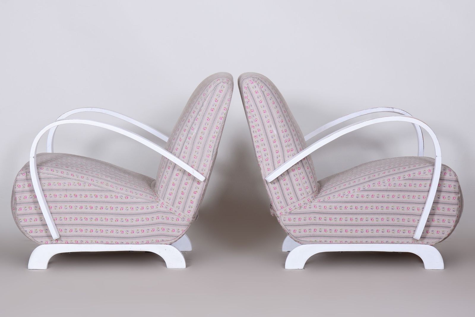 Original Pair Of White Art Deco Beech Armchairs, Czechia, 1930s photo buy