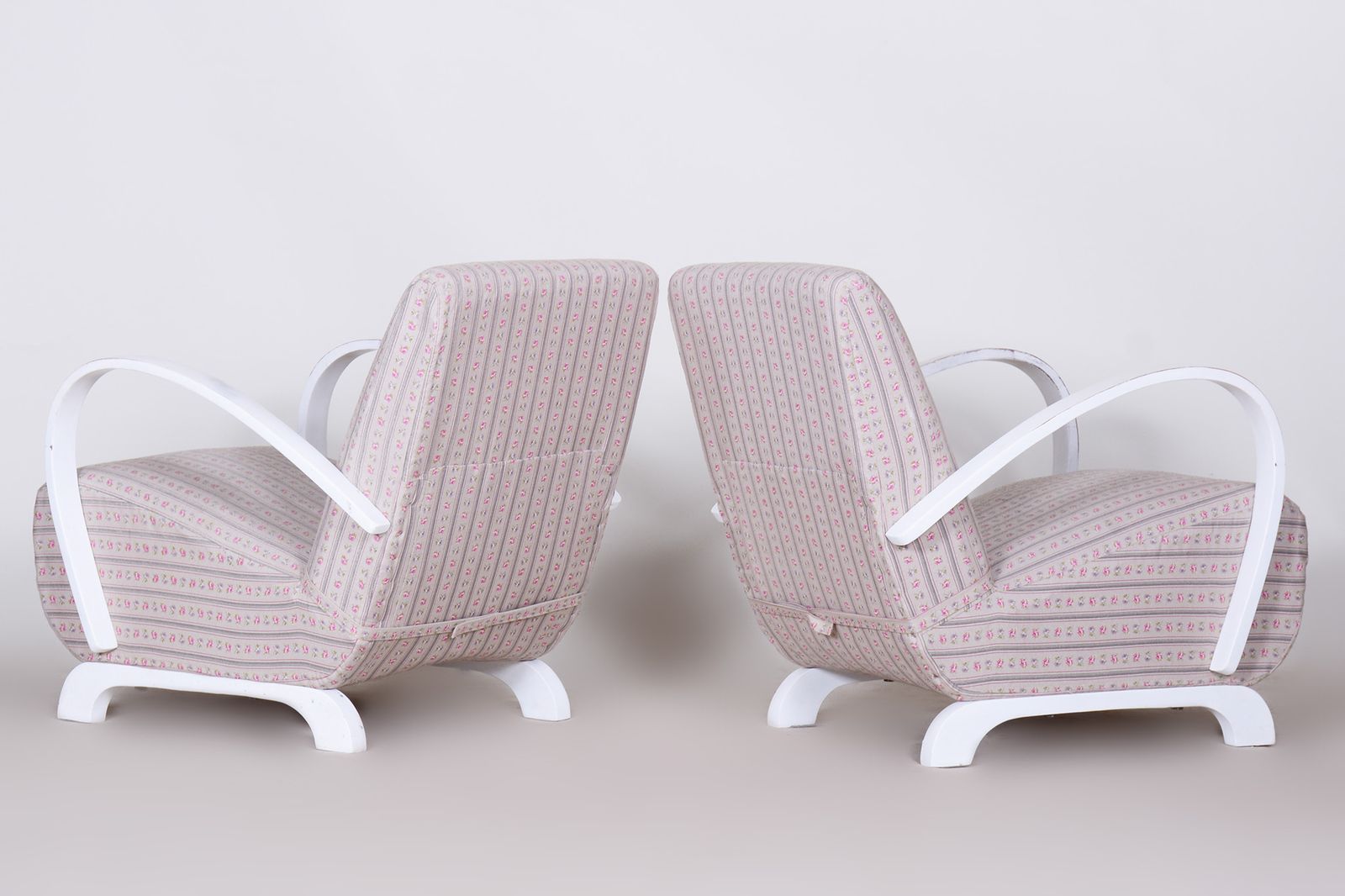 Original Pair Of White Art Deco Beech Armchairs, Czechia, 1930s photo vintage