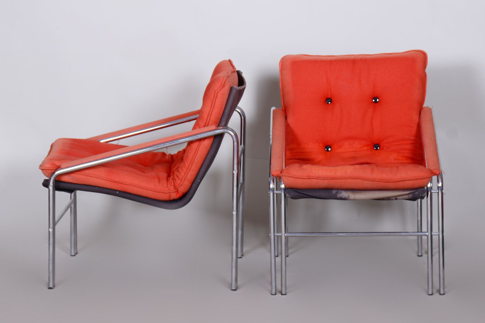 Original Pair Of Mid Century Armchairs, Very Well Preserved, Chrome Plated Steel, Czechia, 1960s photo Furniture