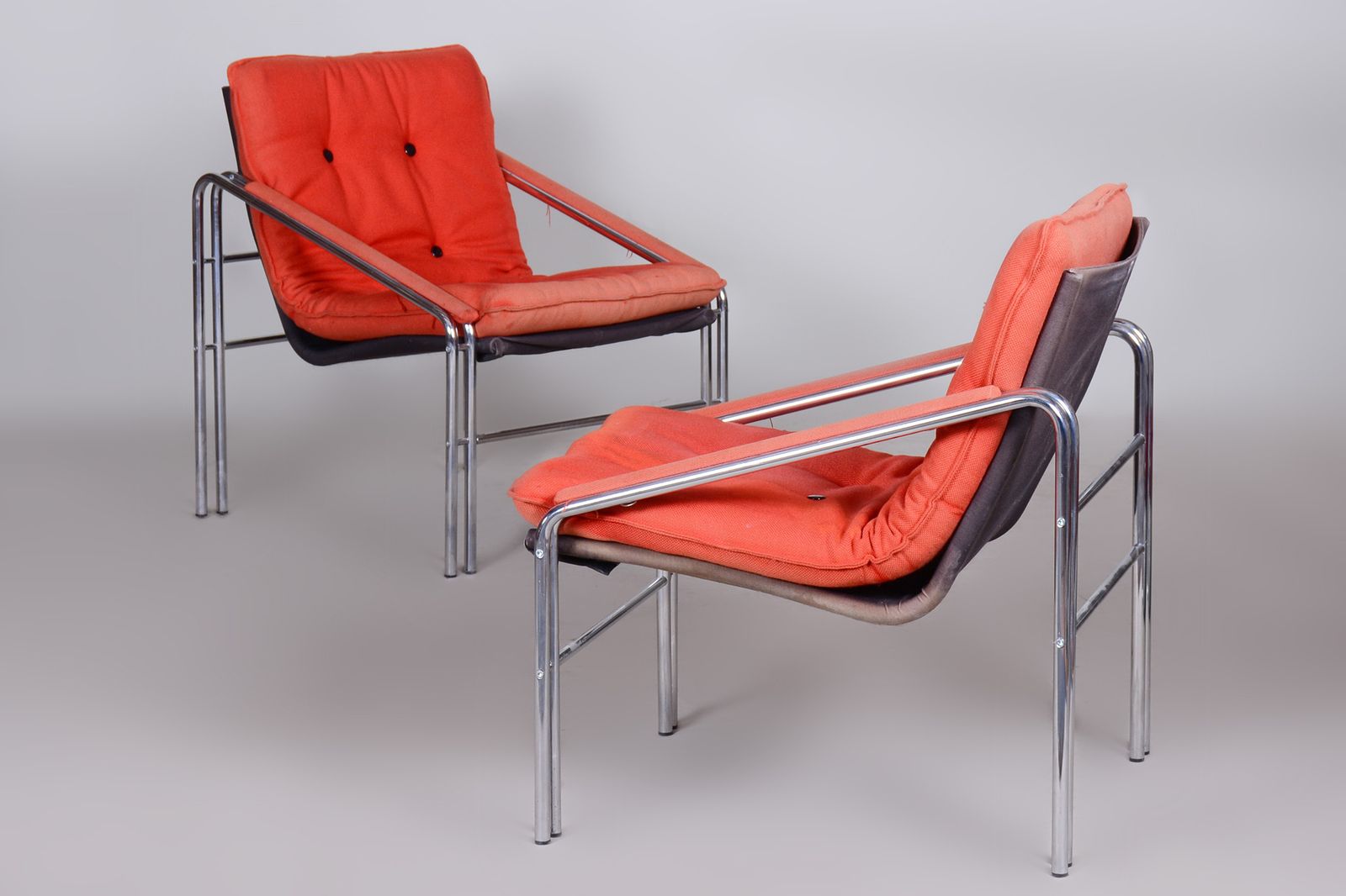 photo furniture Original Pair Of Mid Century Armchairs, Very Well Preserved, Chrome Plated Steel, Czechia, 1960s