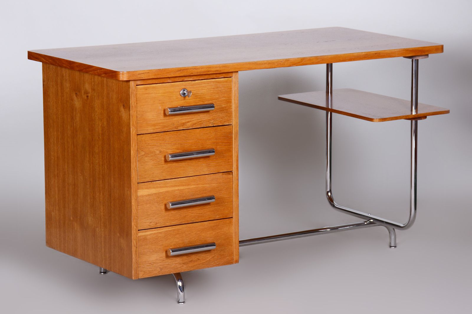 Restored Bauhaus Oak Writing Desk, Jindrich Halabala, Up Zavody, 1930s, Czechia photo for sale