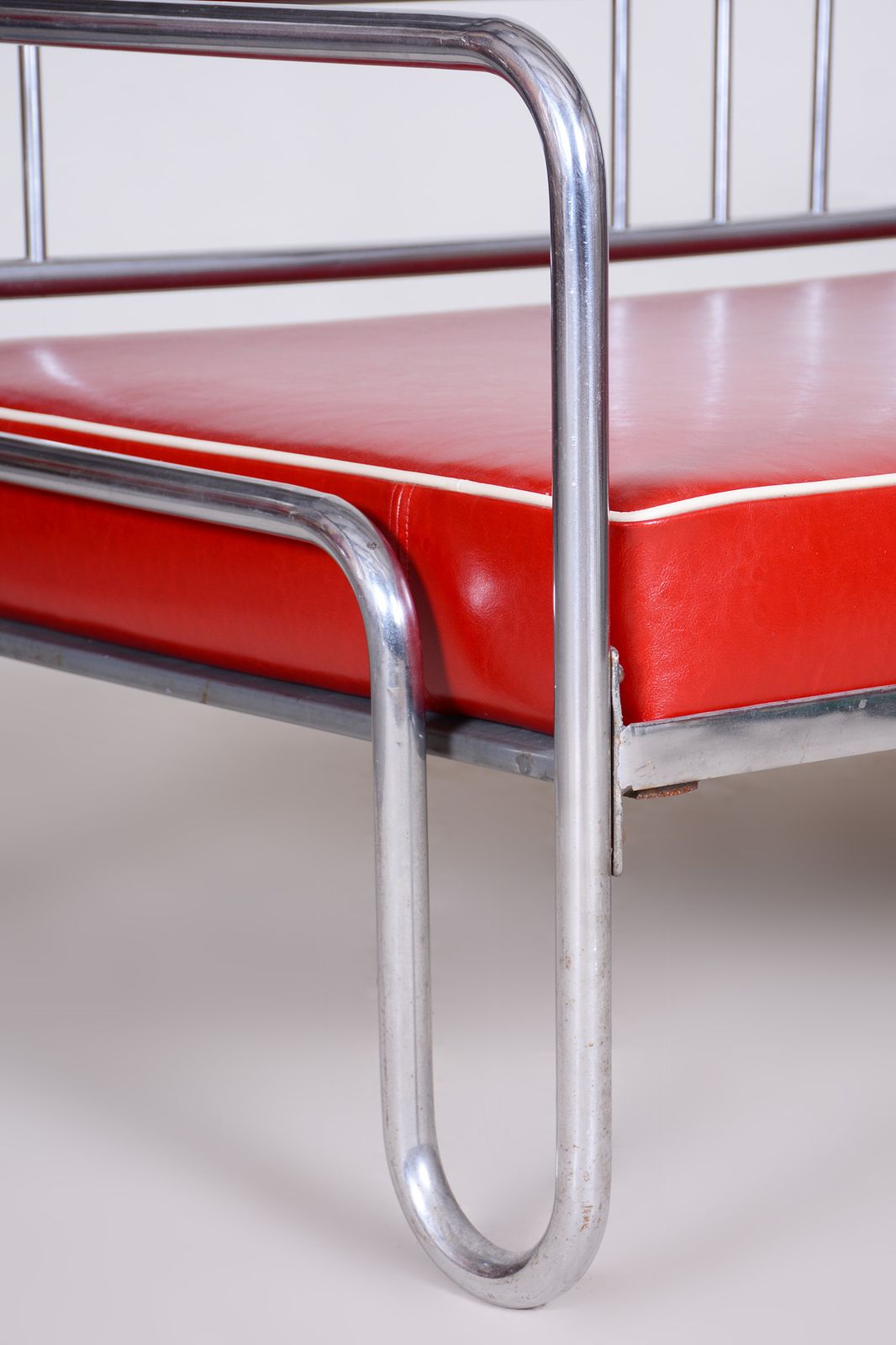 Fully Restored Red Bauhaus Sofa, High Quality Leather, Tubular Chrome, 1930s photo furniture
