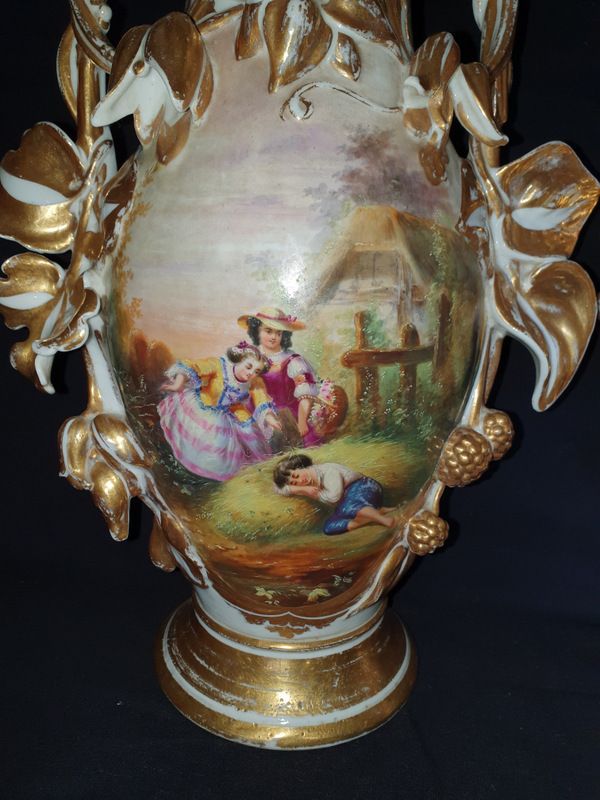 Pair Of Large Ornamental Vases In Paris Porcelain Xixth   60cm photo for sale