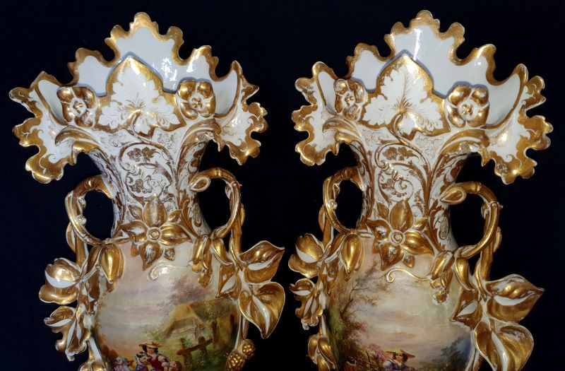 Pair Of Large Ornamental Vases In Paris Porcelain Xixth   60cm photo vinterior