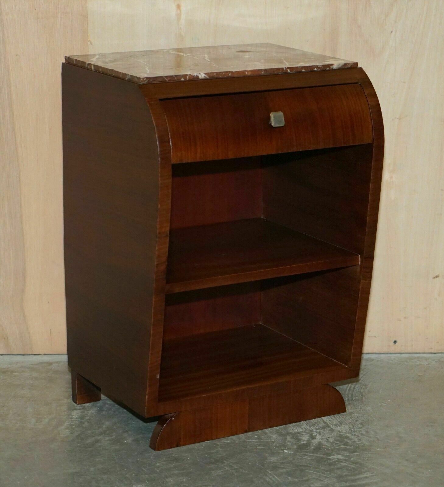 Fine Pair Of Antique French Art Deco Mahogany & Marble Topped Bedside Tables photo furniture