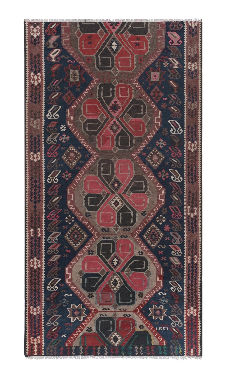 Mid 20th Century Decorative Long Vintage Kars Kilim Rug