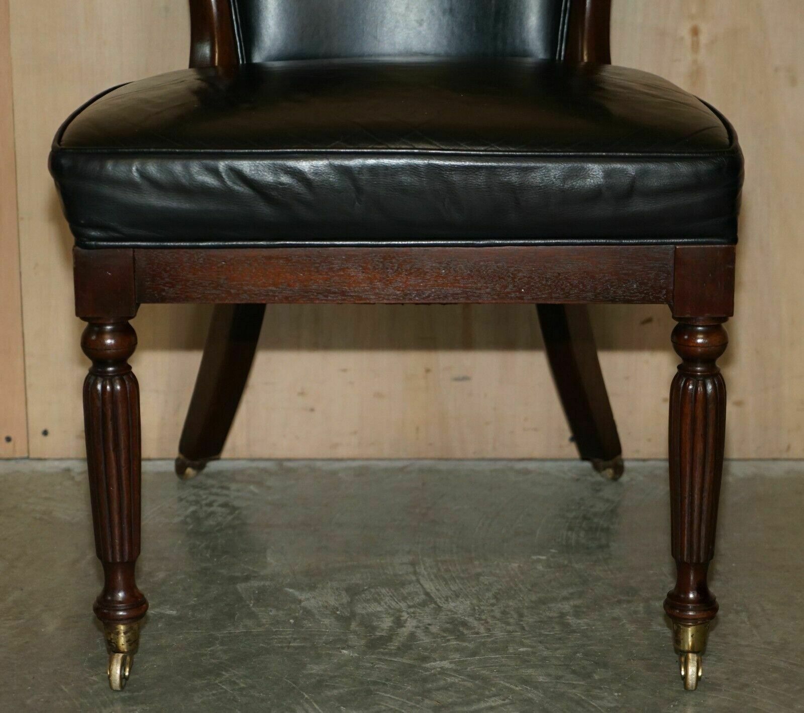 Antique Original Regency 1815 Black Leather Mahogany Horseshoe Office Desk Chair photo 3850.0