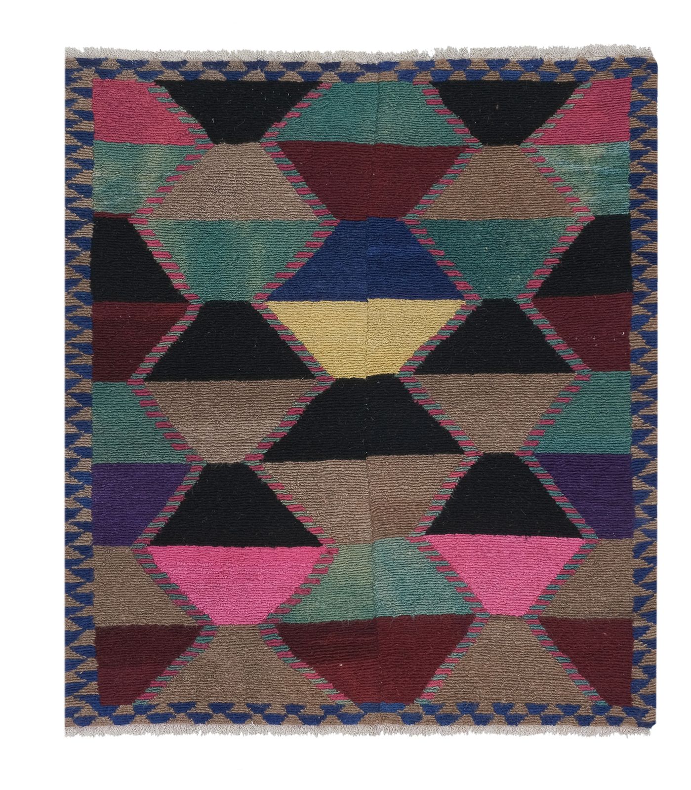 Turks kleurrijk geruit Tulu-vloerkleed 4'1'' x 4'8''