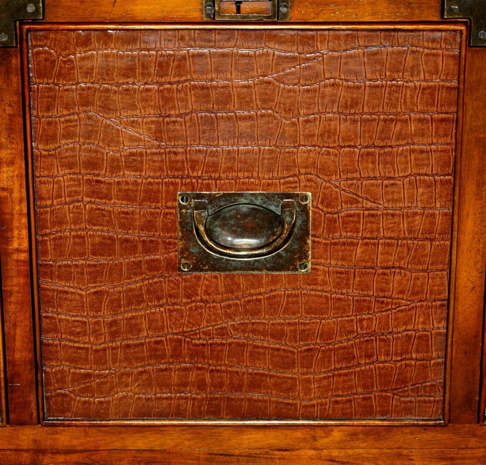 Pair Of Crocodile Leather Open Library Bookcases With Drawers & Record Slots photo vinterior