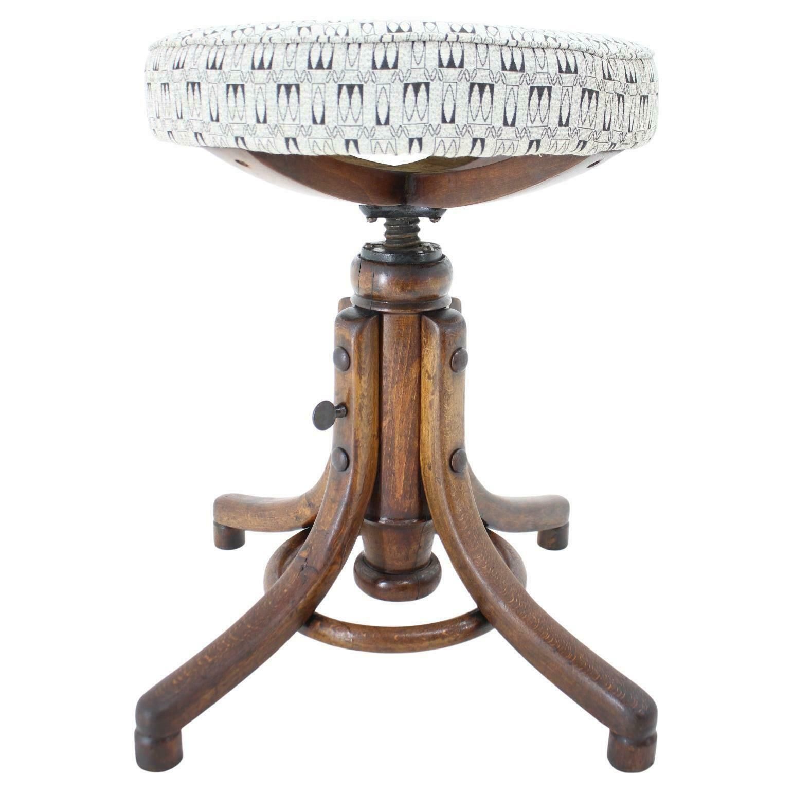 1930s Piano Bentwood Beech Stool ,Czechoslovakia