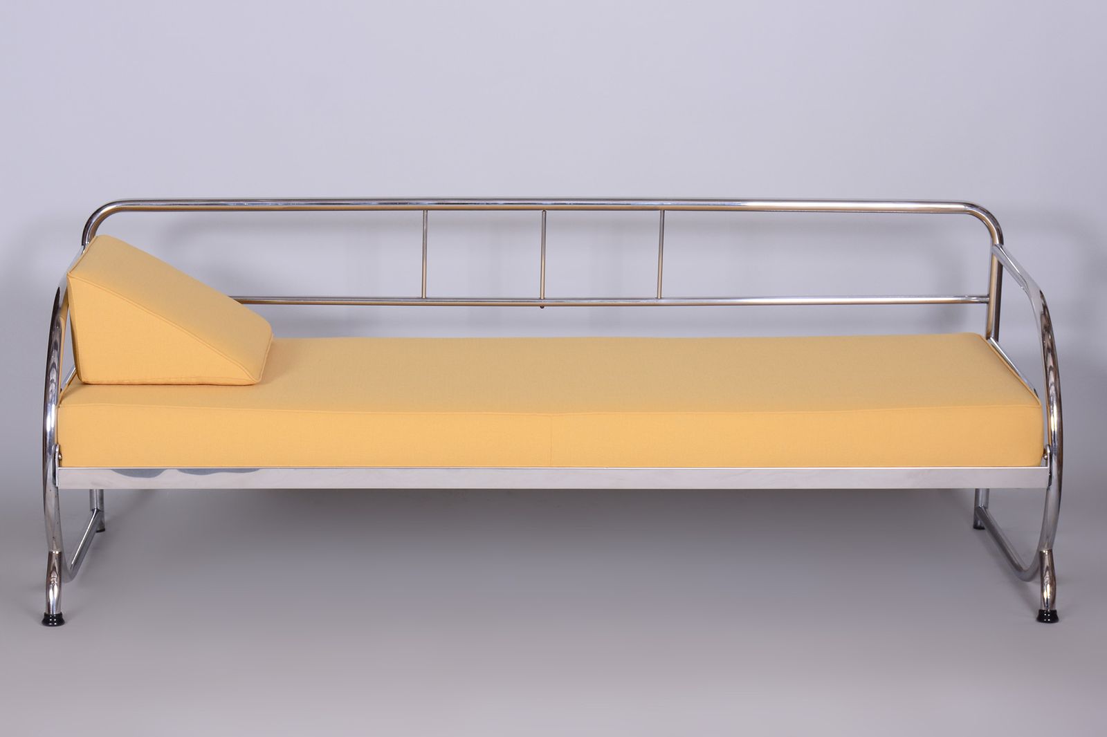 Fully Restored Bauhaus Yellow High Quality Leather Tubular Chrome Sofa, Robert Slezák, Czechia, 1930s photo furniture