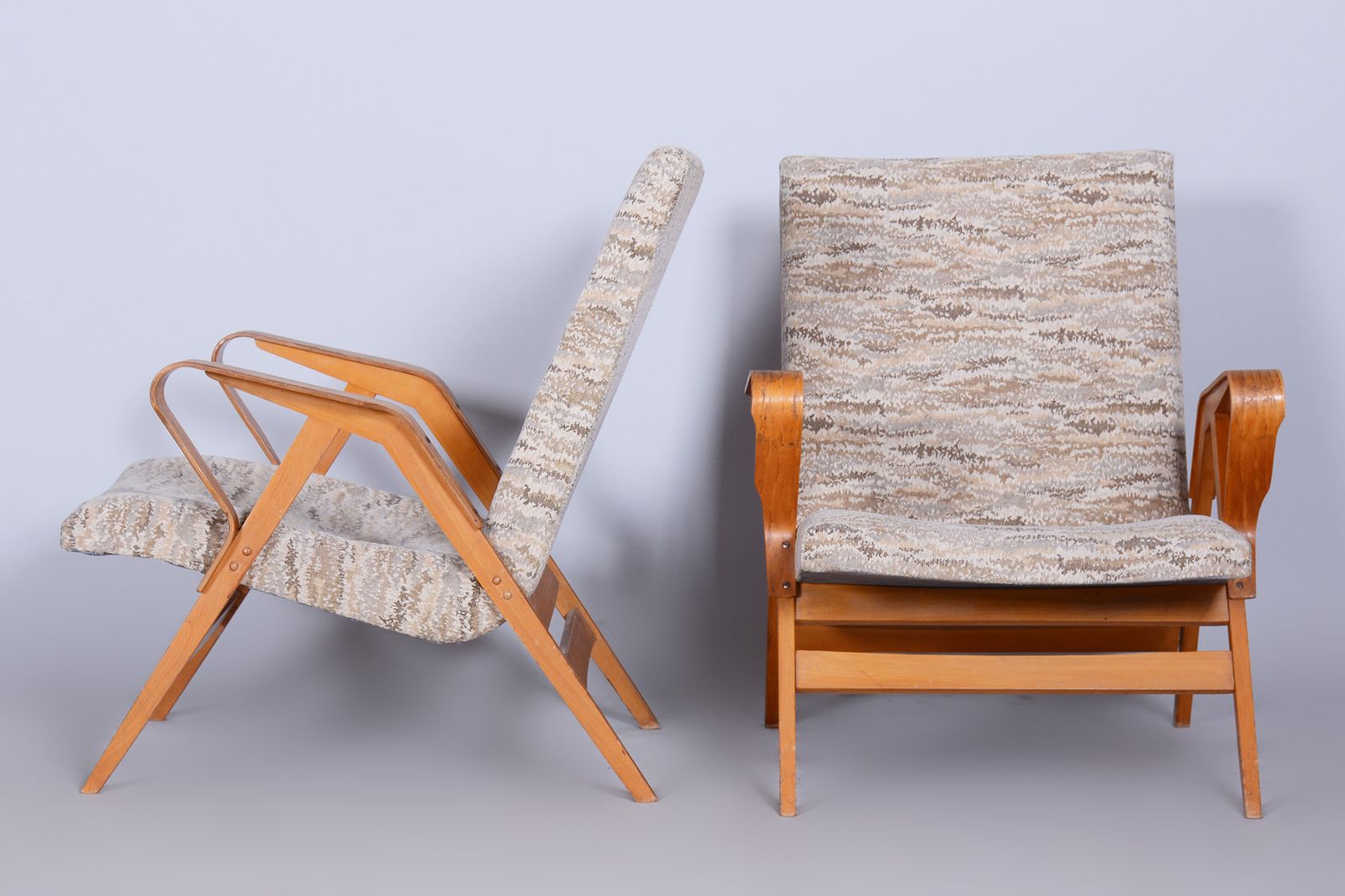 Pair Of Original Mid Century Beech Armchairs, Tatra Pravenec, Czechia, 1950s photo furniture
