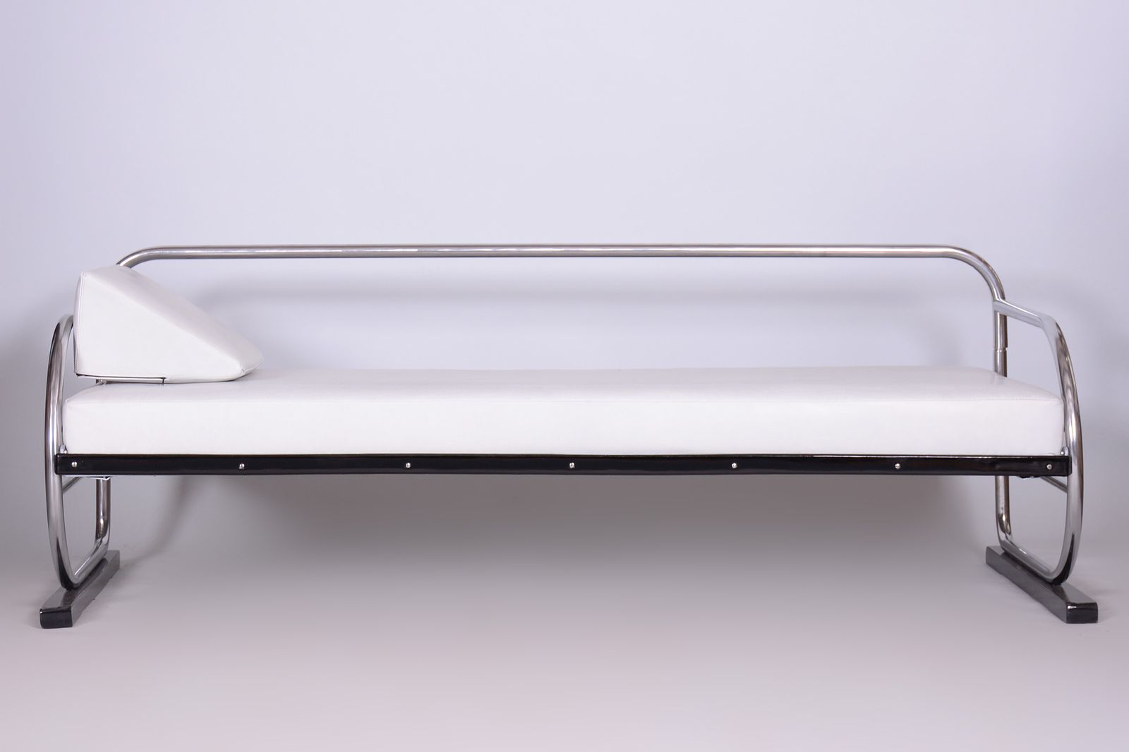 Restored Bauhaus White Leather Tubular Chrome Sofa, Robert Slezák, 1930s photo Furniture