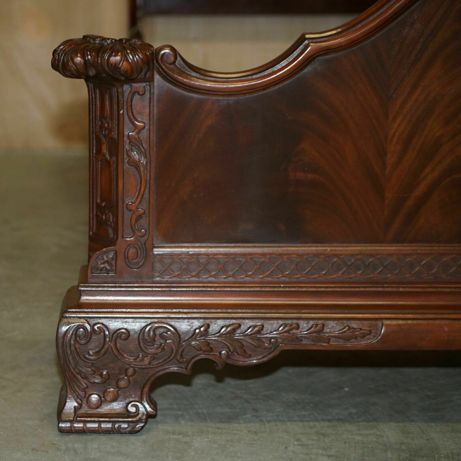 Exquisitely Carved Antique Victorian Circa 1880 Flamed Mahogany Double Bed Frame photo vintage