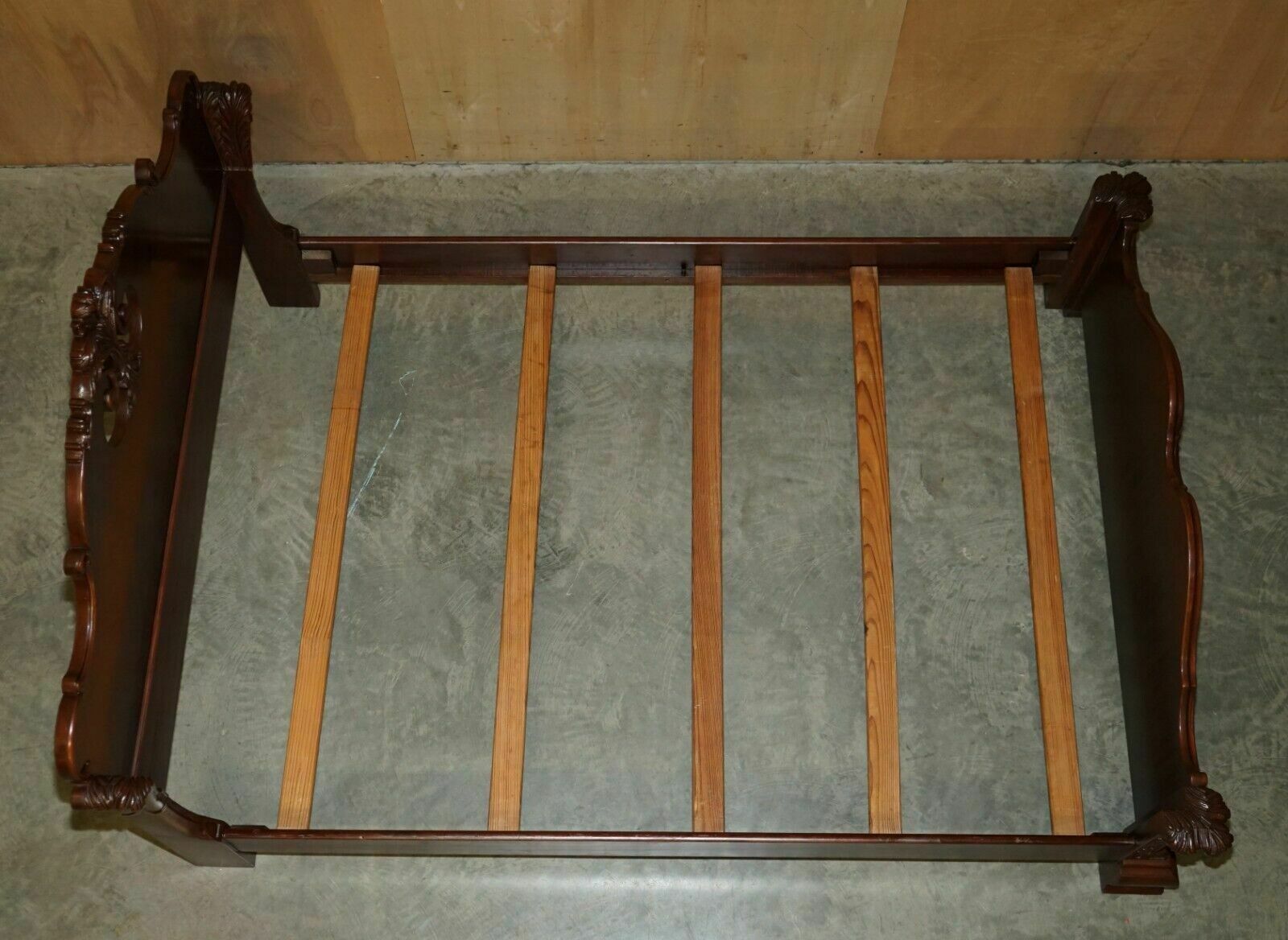 2950.0 Exquisitely Carved Antique Victorian Circa 1880 Flamed Mahogany Double Bed Frame photo