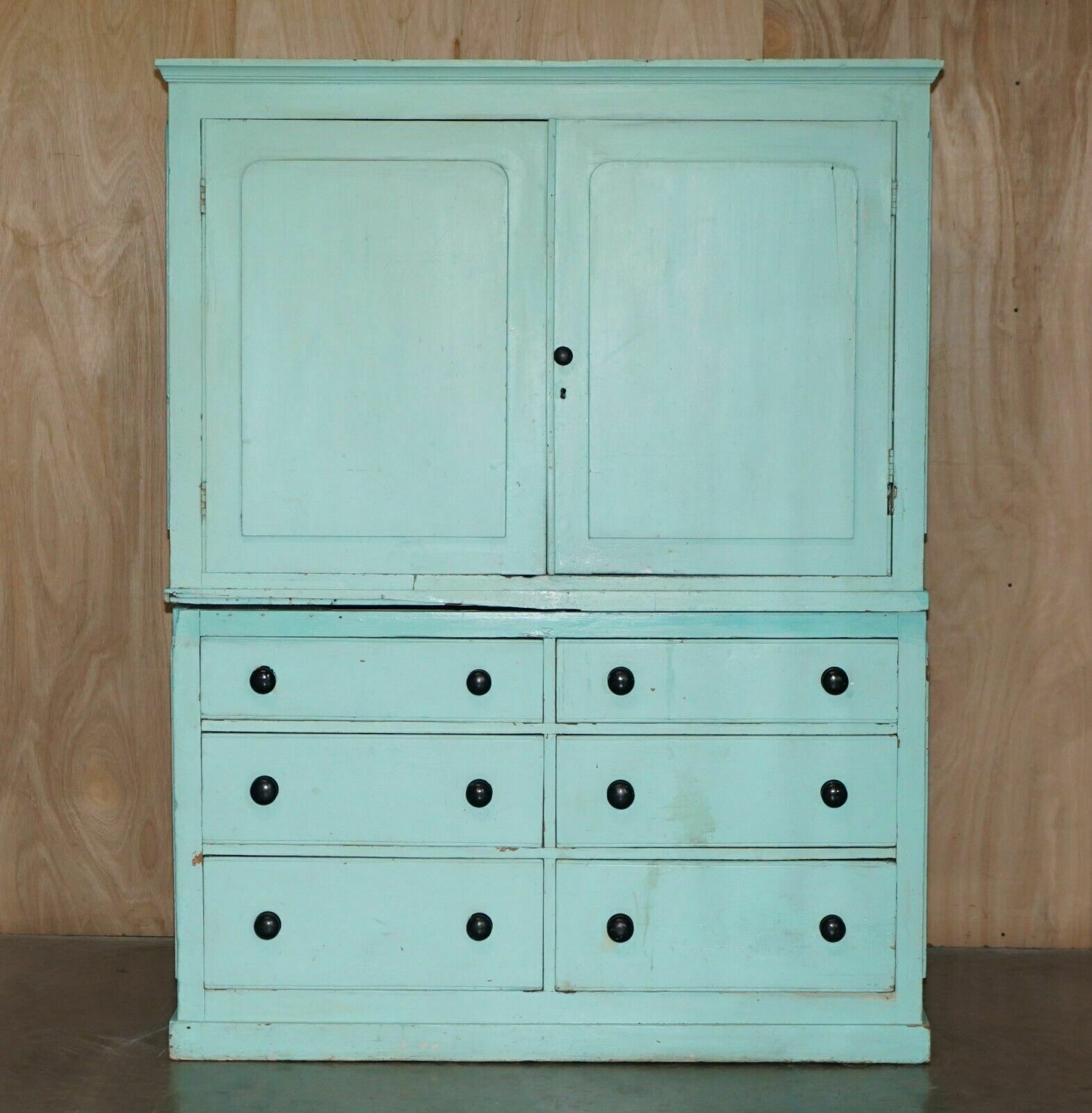 Antique Victorian Circa 1860 Pine Housekeepers Cupboard Linen Original Paint photo furniture