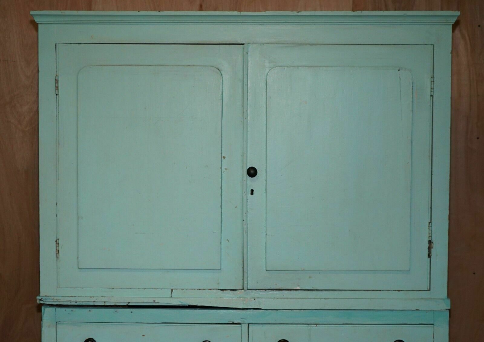 Antique Victorian Circa 1860 Pine Housekeepers Cupboard Linen Original Paint photo for sale