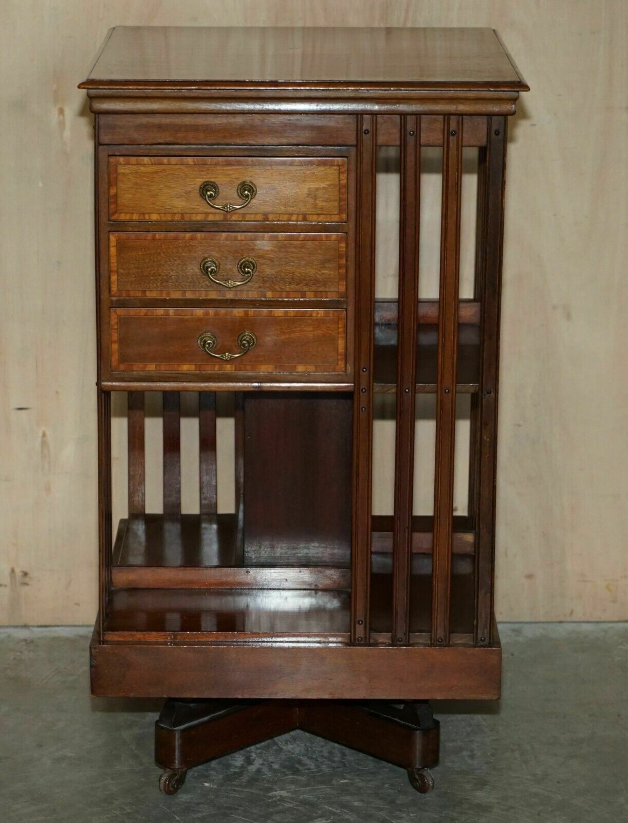 Fully Restored Antique Victorian Walnut Revolving Bookcase Book Table Drawers photo for sale